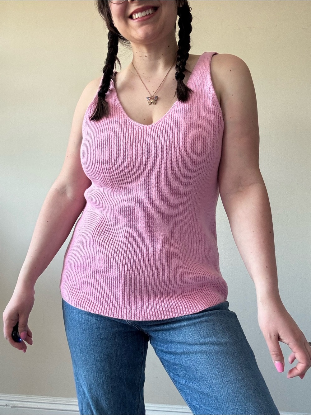 Fashion Bug Pink Ribbed V-Neck Knit Tank Top